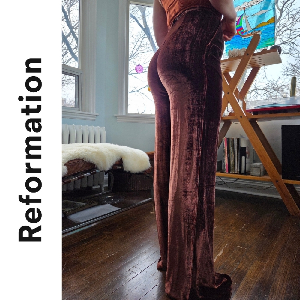 Reformation Wes Velvet Wide Leg Pants In Chestnut